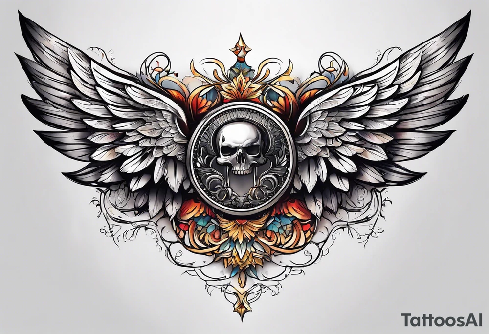 Full sternum tattoo wings wide tattoo idea