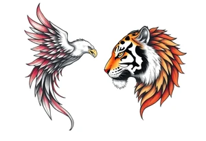 A phoenix and a tiger facing eachother tattoo idea