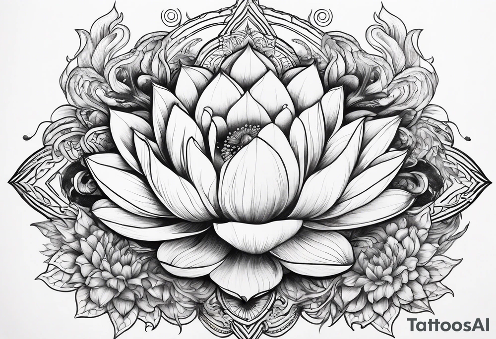 burning lotus flower with Aries zodiac sign tattoo idea