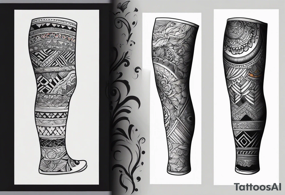 Leg sleeve with cool patterns tattoo idea
