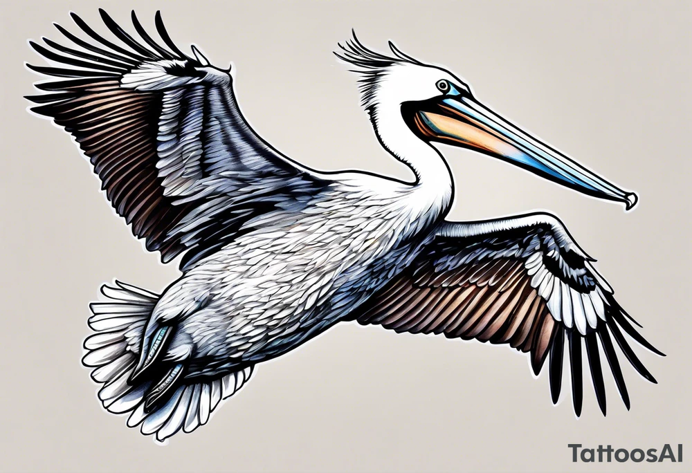 flying fast pelican tattoo idea