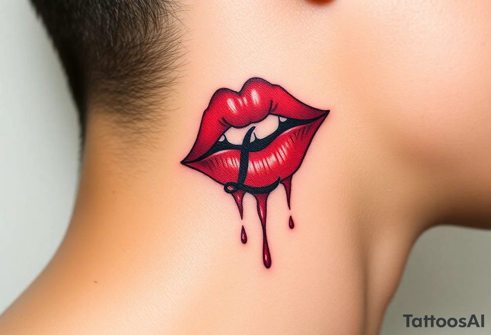 Stain from lipstick kiss with initial lowercase lrs with drool tattoo idea