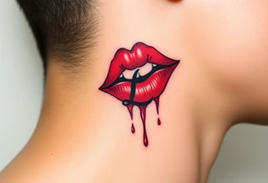 Stain from lipstick kiss with initial lowercase lrs with drool tattoo idea