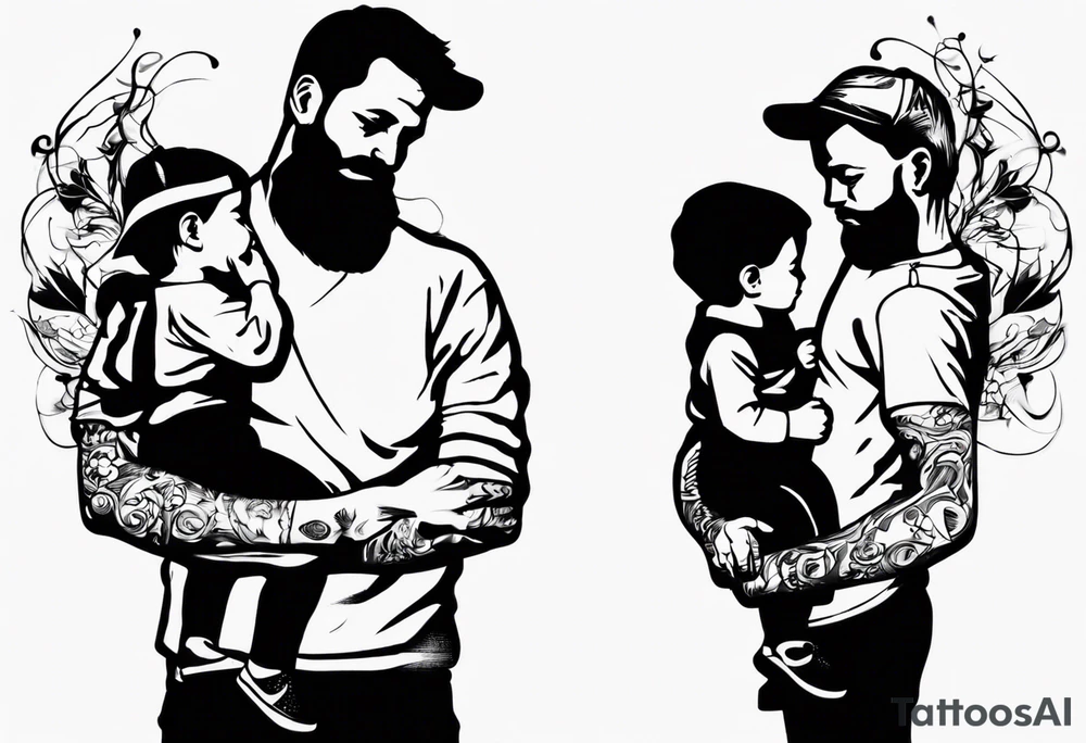 Silhouette of a father with two children, only outer lines tattoo idea