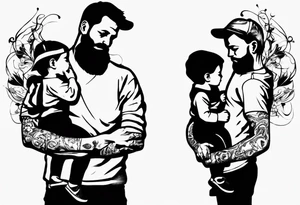 Silhouette of a father with two children, only outer lines tattoo idea