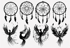 Phoenix flying firy dream catcher tattoo idea