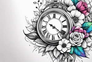 Rainbow baby, flowers, clock tattoo idea