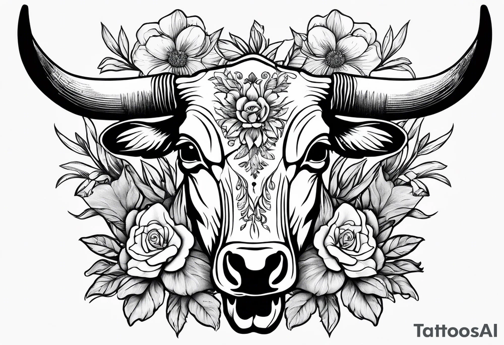 bluebonnet flowers with cow skull tattoo idea