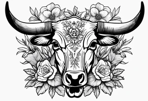 bluebonnet flowers with cow skull tattoo idea