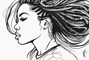 Draw a women head with real dread locks flying in the air, all hair should be to see tattoo idea