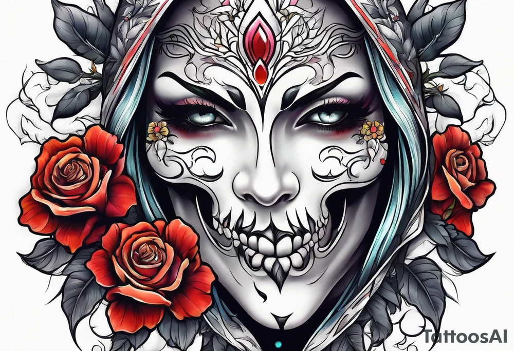 Ghost face holding flowers tattoo idea