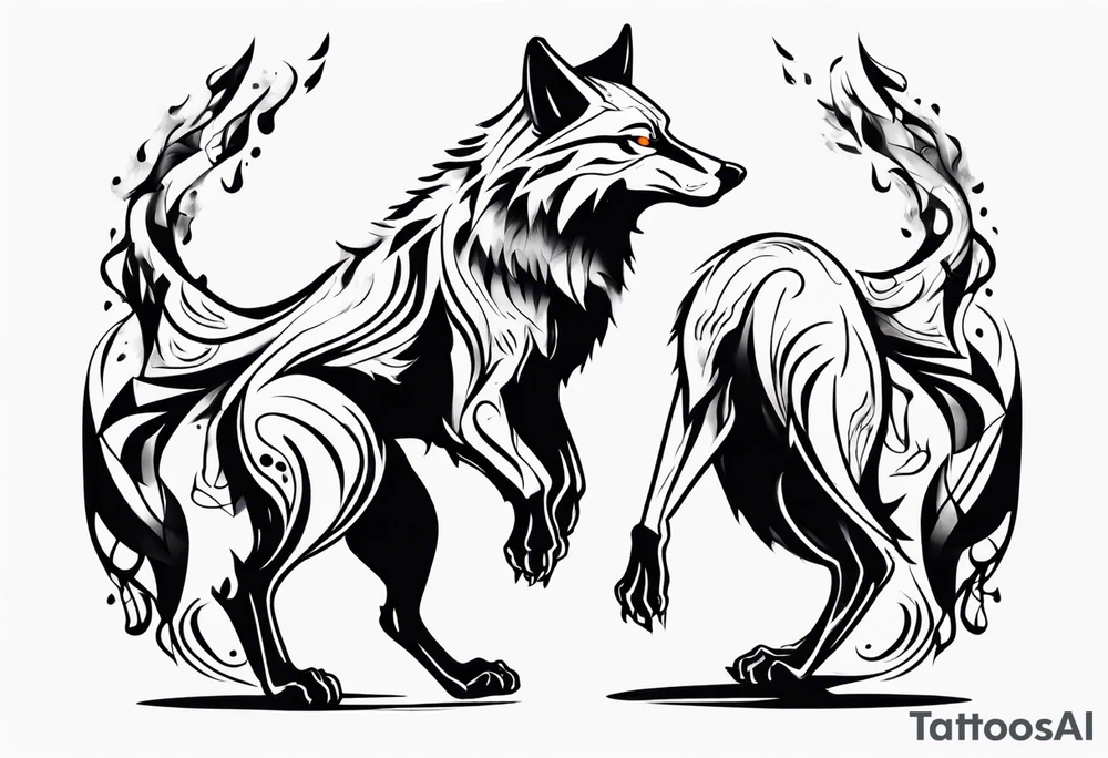 two wolves dancing on their hind legs. tattoo idea