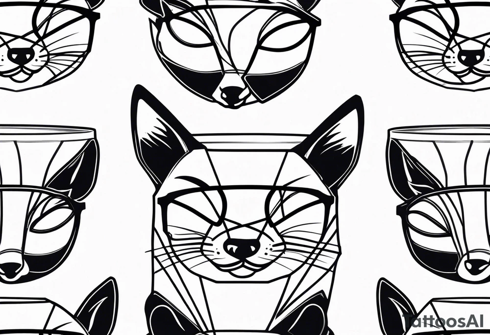 Geometric sly fox with beard and black horn rimmed glasses with Negroni in short lowball cocktail glass with ice and orange peel tattoo idea