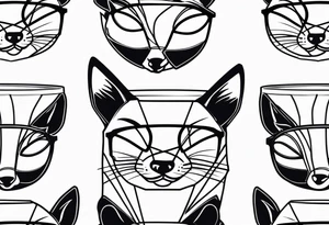 Geometric sly fox with beard and black horn rimmed glasses with Negroni in short lowball cocktail glass with ice and orange peel tattoo idea
