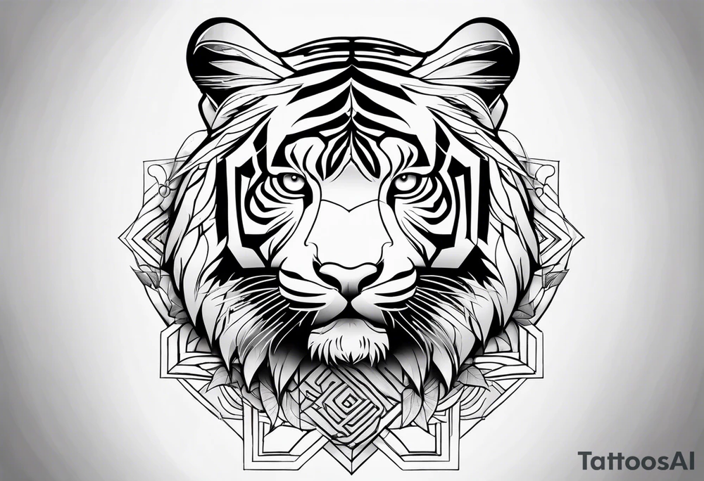 Tiger with sacred geometry and shapes tattoo idea