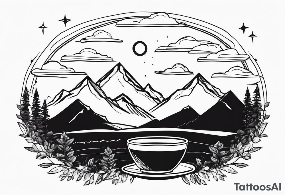 mountains and coffee at night tattoo idea