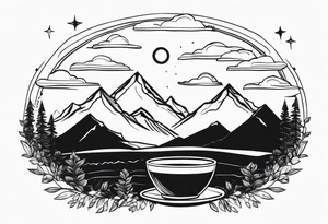 mountains and coffee at night tattoo idea