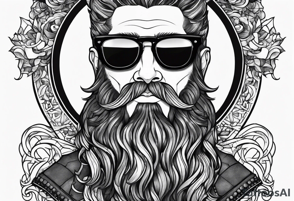 capricorn with beard and sunglasses tattoo idea