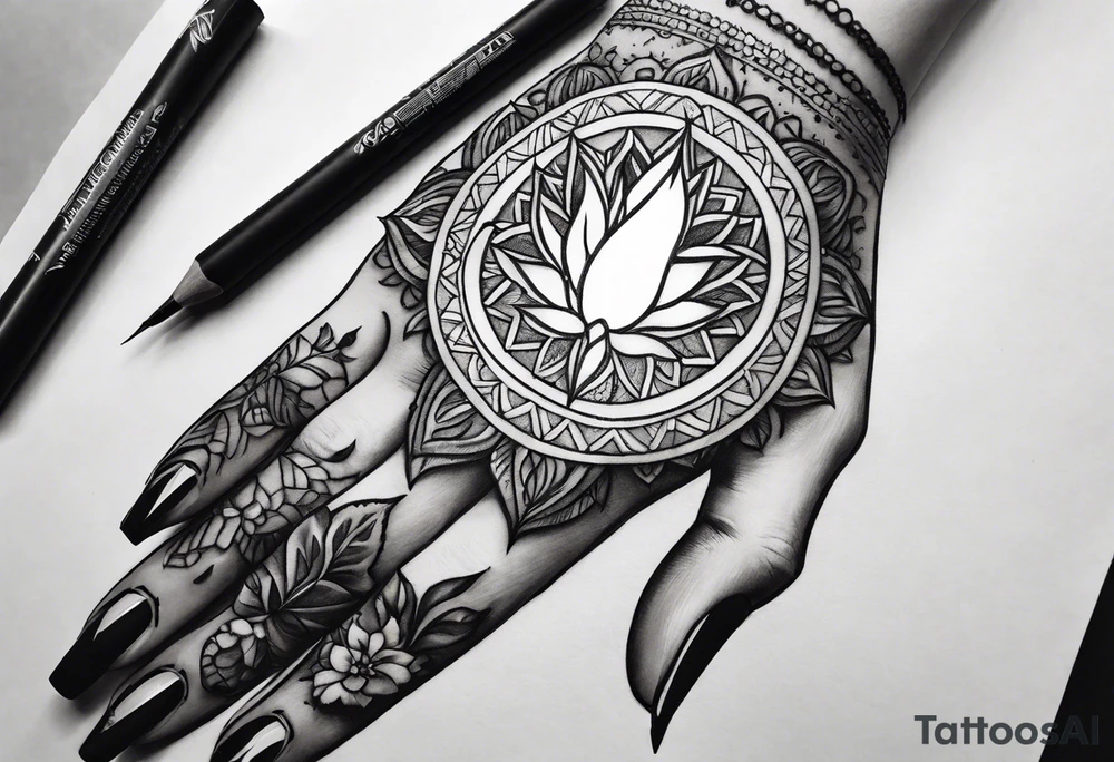 A womans hand holding fire tattoo idea
