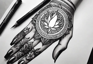 A womans hand holding fire tattoo idea