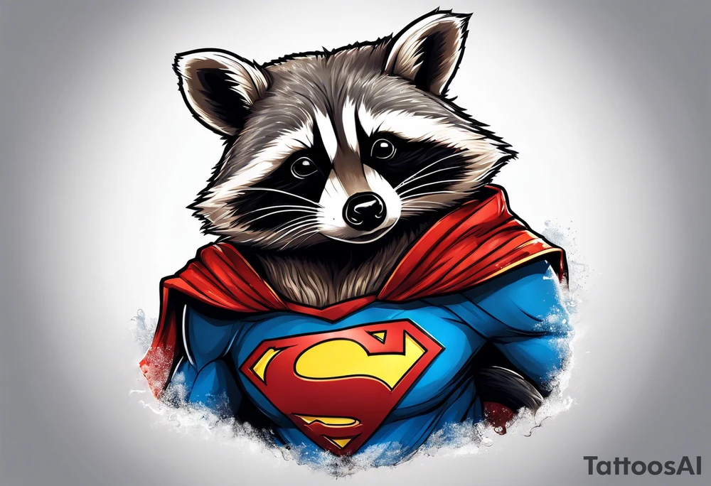 raccoon wearing a Superman t-shirt tattoo idea