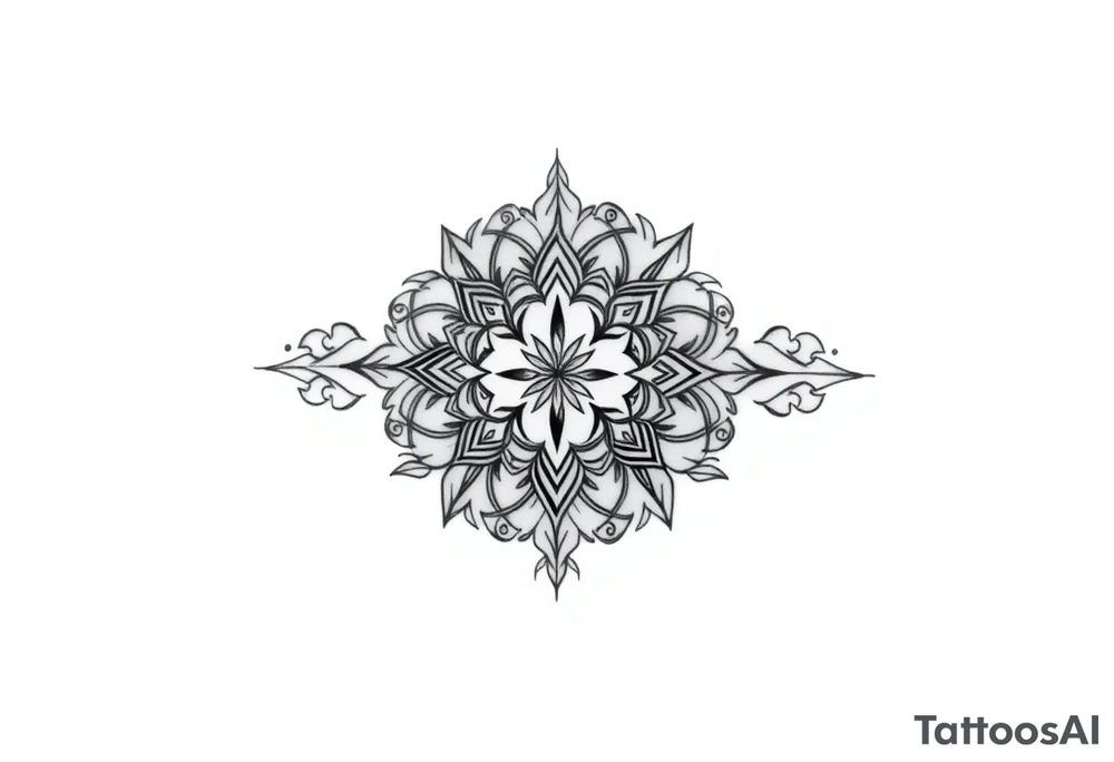 5 Geometric floral circles connected to reflect family unity. Two base elements for my husband and I, intertwined floral patterns like mirrored vines or spiral paisleys representing our identical twins, and a Gemini zodiac sign for my son. Use feminine-yet-bold linework and Interconnected elements tattoo idea