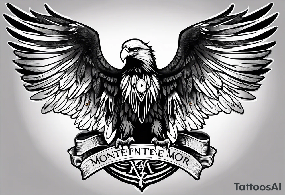 Eagle Wing tattoo with wording Momento Mori. Tattoo should not be too dark or too Light. Balanced tattoo idea