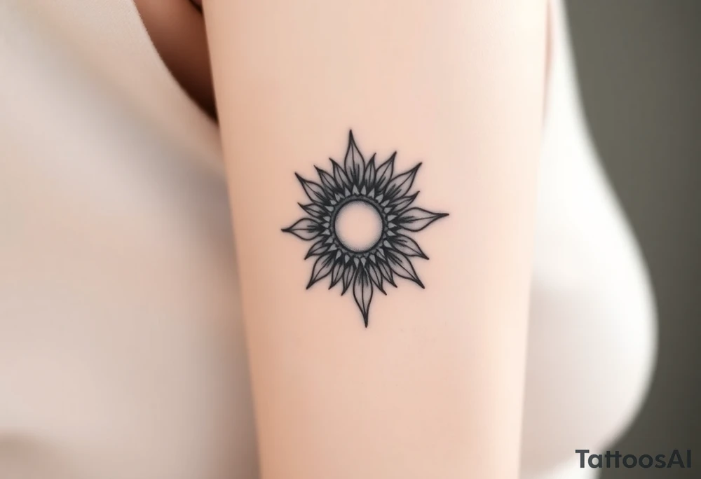 Shining Mystical sun with long  leaning sunflower sun tattoo idea