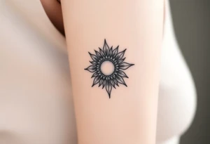 Shining Mystical sun with long  leaning sunflower sun tattoo idea
