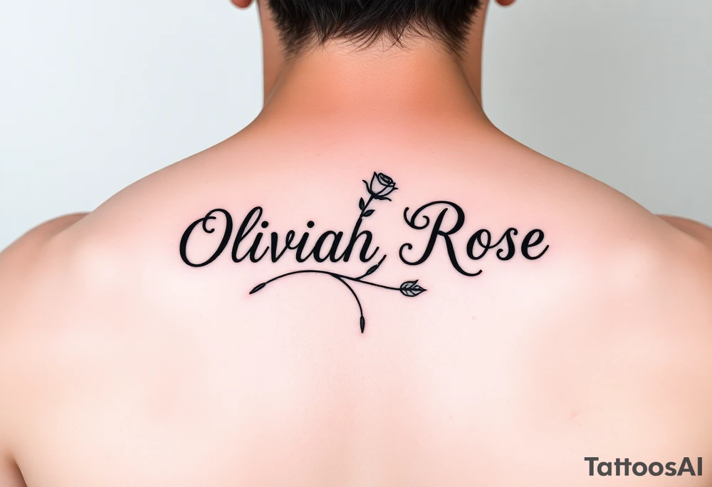 The name written as the rose stem Oliviah Rose tattoo idea