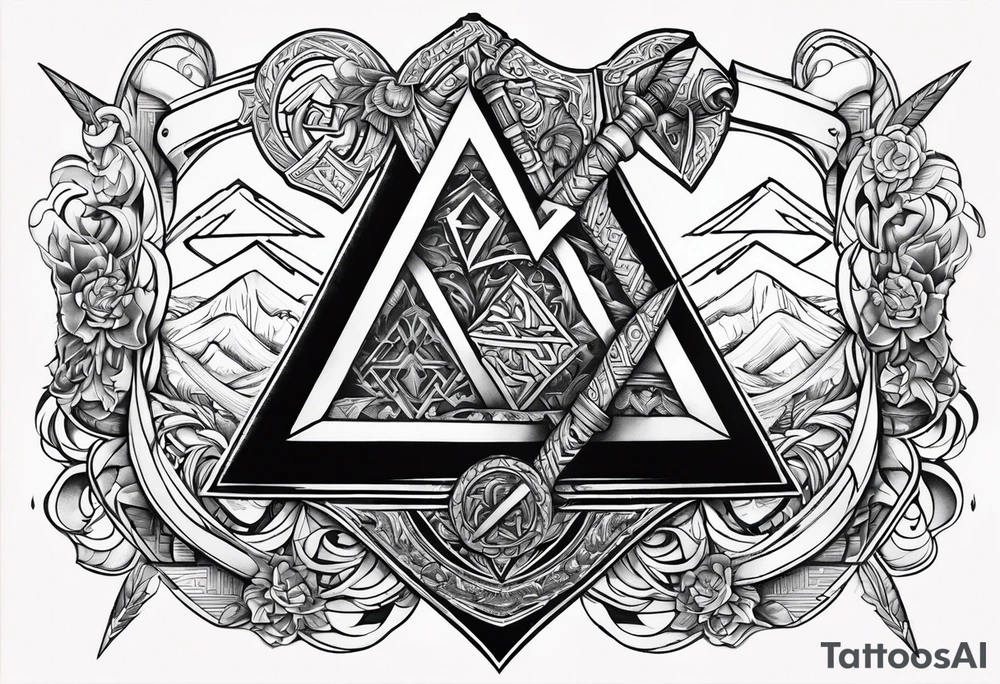 Valhalla sword shield axe Valknut tattoo idea