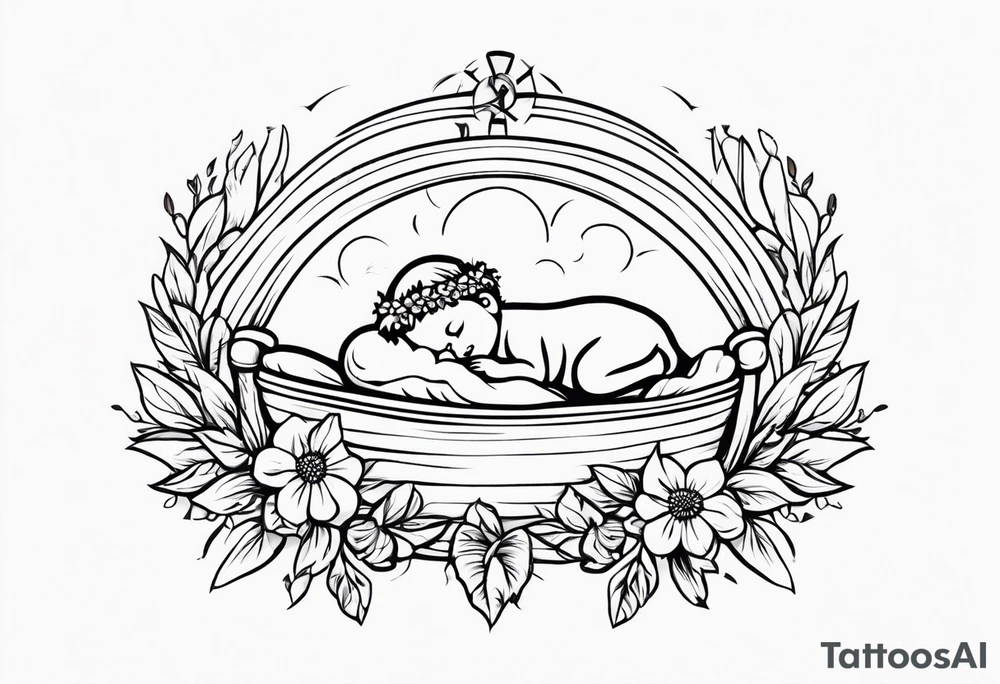 baby jesus in manger

old school vintage simple traditional design with vintage flowers surrounding it bold color simple tattoo idea