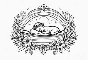 baby jesus in manger

old school vintage simple traditional design with vintage flowers surrounding it bold color simple tattoo idea