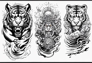 tiger warrior with lightning and the sun for a forearm sleeve tattoo idea