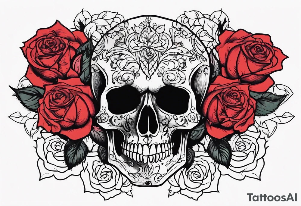 skull and roses tattoo idea