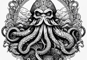 Kraken, up close,  with rune on forehead tattoo idea