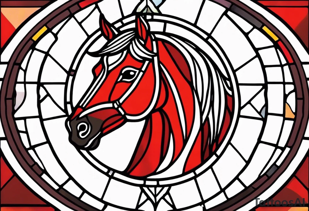 stained glass window with a red horse's head tattoo idea