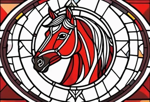 stained glass window with a red horse's head tattoo idea