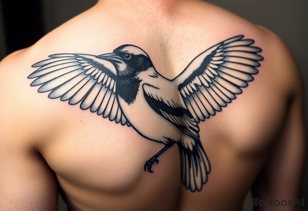 Magpie with spread wings looking over it's shoulder tattoo idea Magpie with spread wings looking over it's shoulder tattoo idea