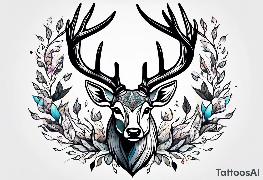 deer antlers flying away in leaves tattoo idea