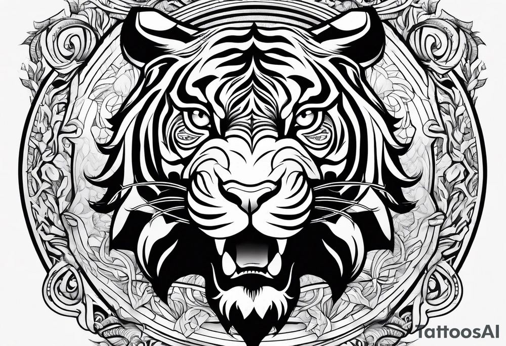 half taurus bull and half tiger design tattoo idea