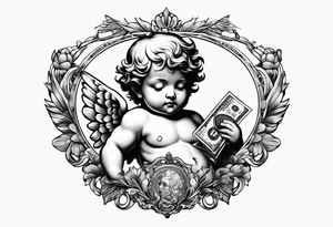 a cherub holding a money bag. make him sleeping tattoo idea