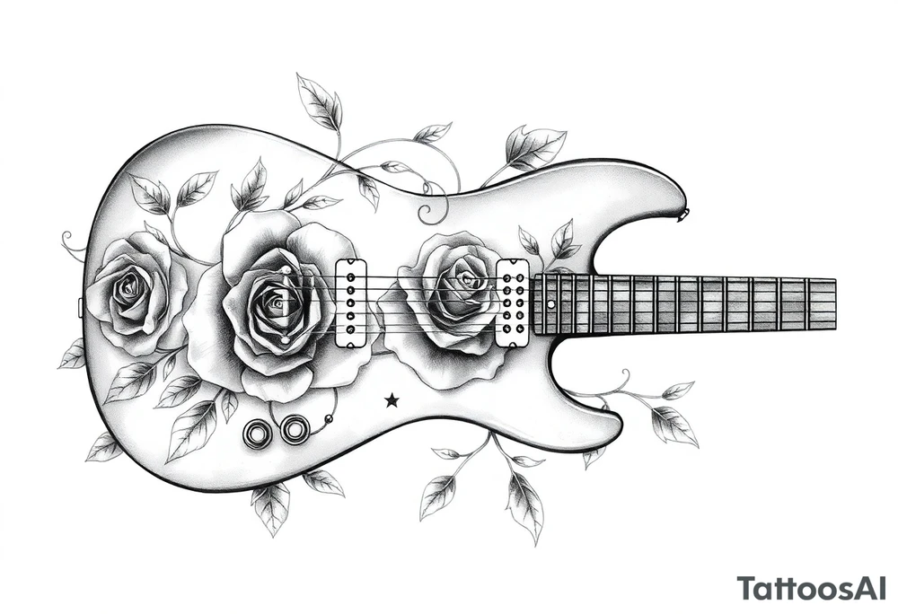Electric guitar with rose designs on it tattoo idea