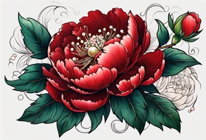 Red peony with a pearl necklace and a rabbit tattoo idea