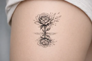 Single rose, petals shattering outwards, mirror reflection tattoo idea