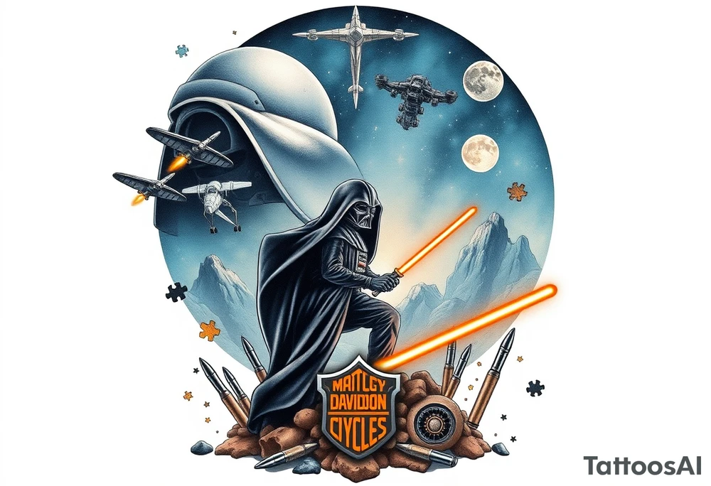 memorial, futuristic, star wars, space, skateboarding, camping, puzzle pieces, video games, heaven, god, outdoors, bullets, Harley Davidson, 
Seth J. Carter AKA "Darth Carter"
12/29/88-01/06/2025 tattoo idea