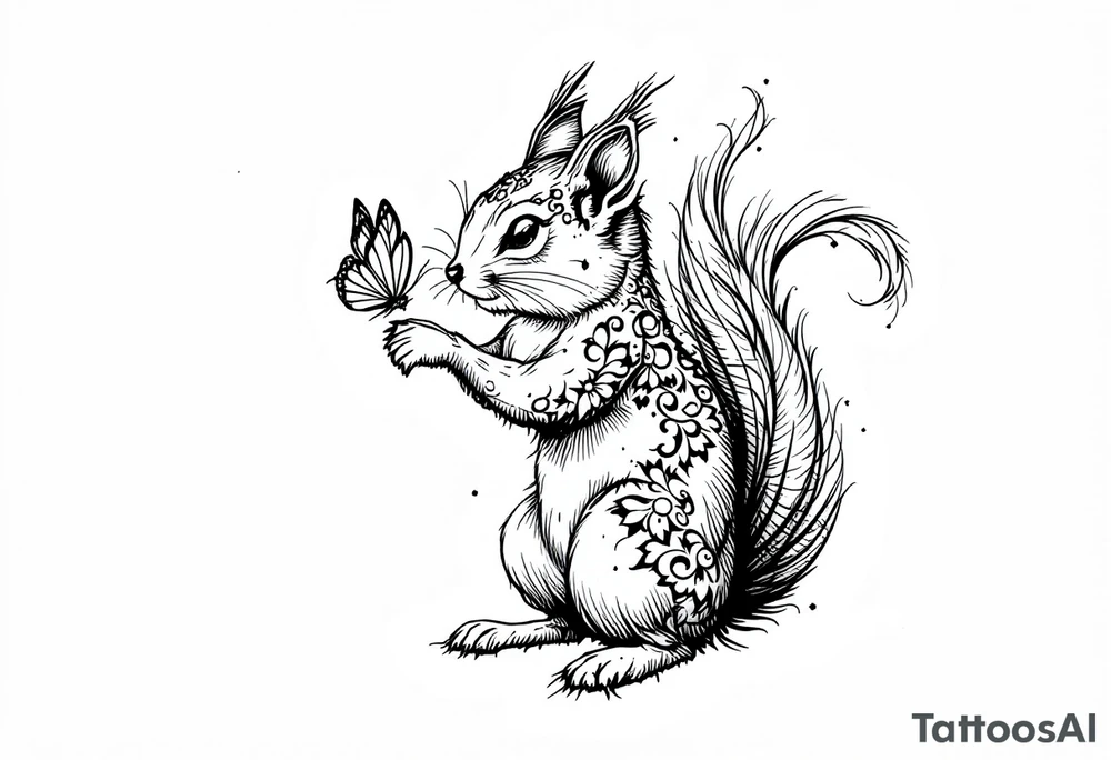 A squirrel holding a butterfly tattoo idea