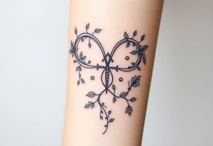 An enchanted bow made of intertwining vines and flowers, with Sagittarius among the leaves tattoo idea