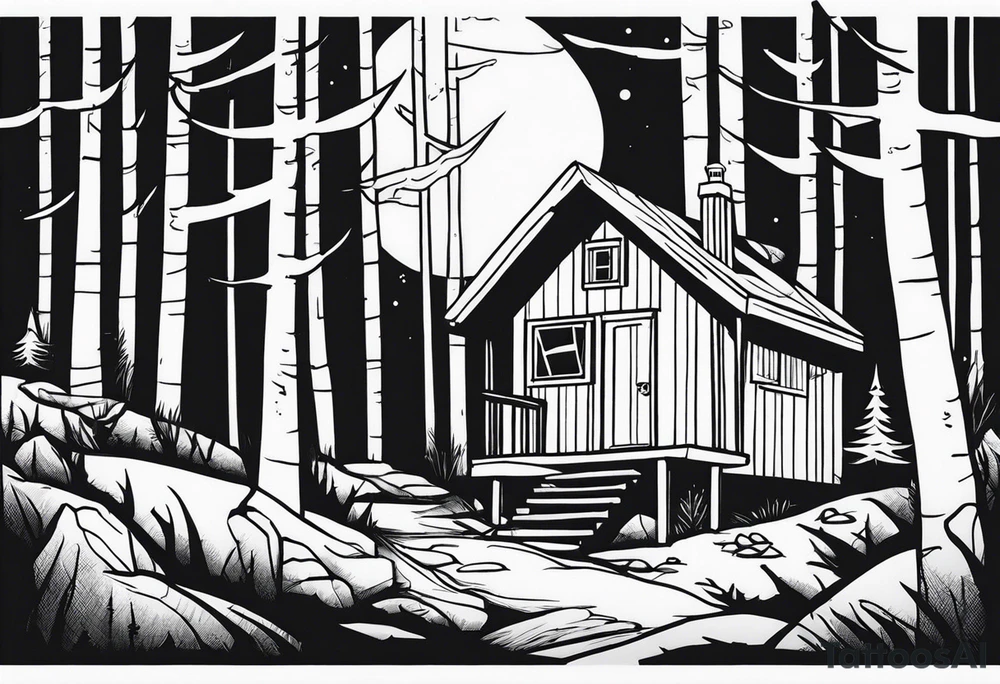 small cabin in the woods tattoo idea