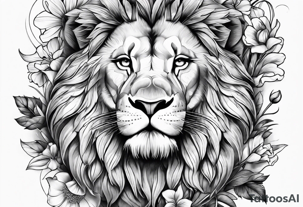 Lion and flowers tattoo idea
